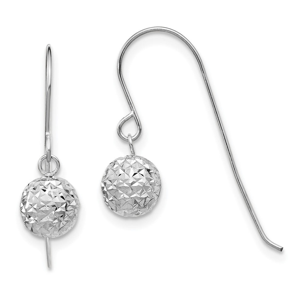 Polished;14K White gold;Shepherd hook;Dangle;Diamond Cut