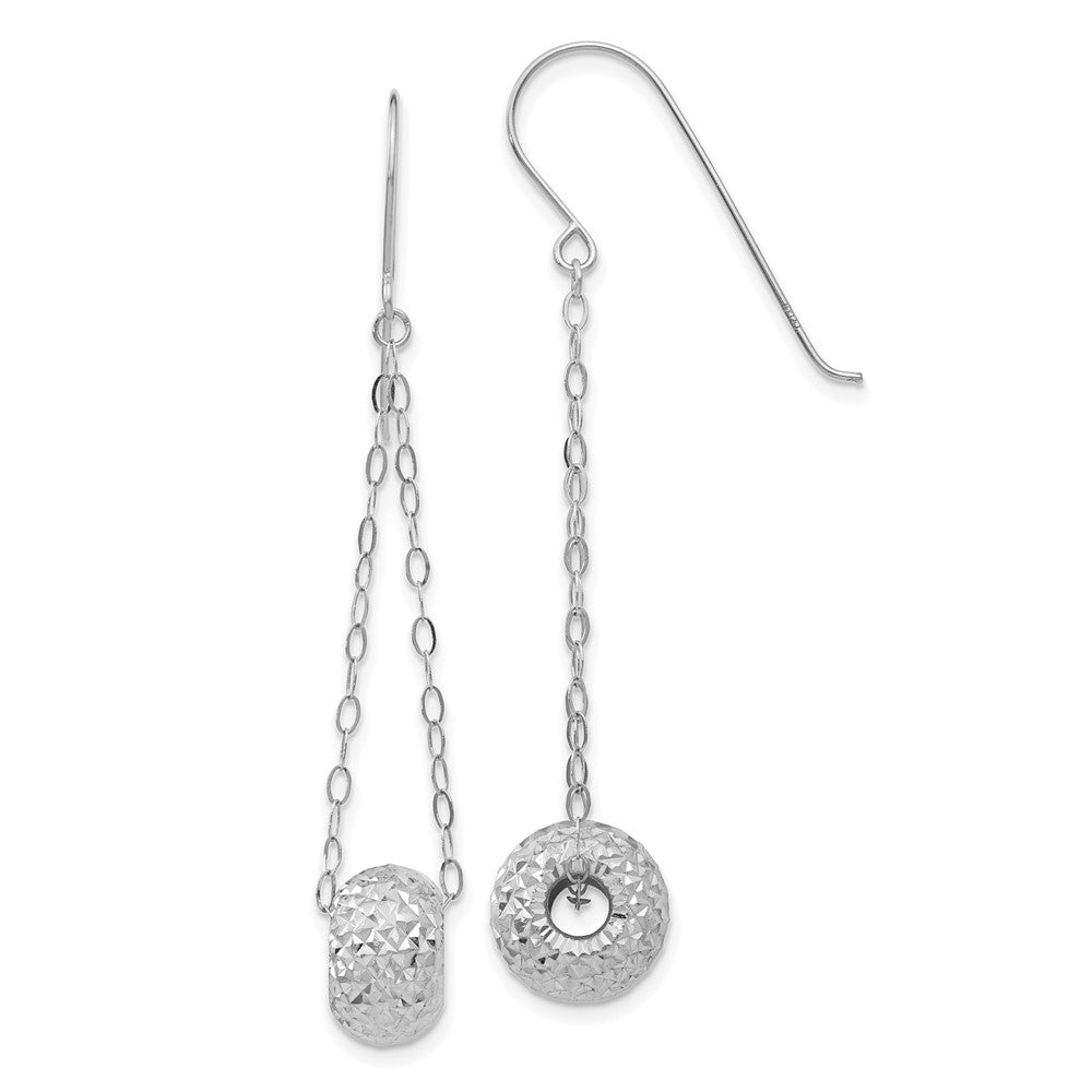 Polished;14K White gold;Shepherd hook;Dangle;Diamond Cut