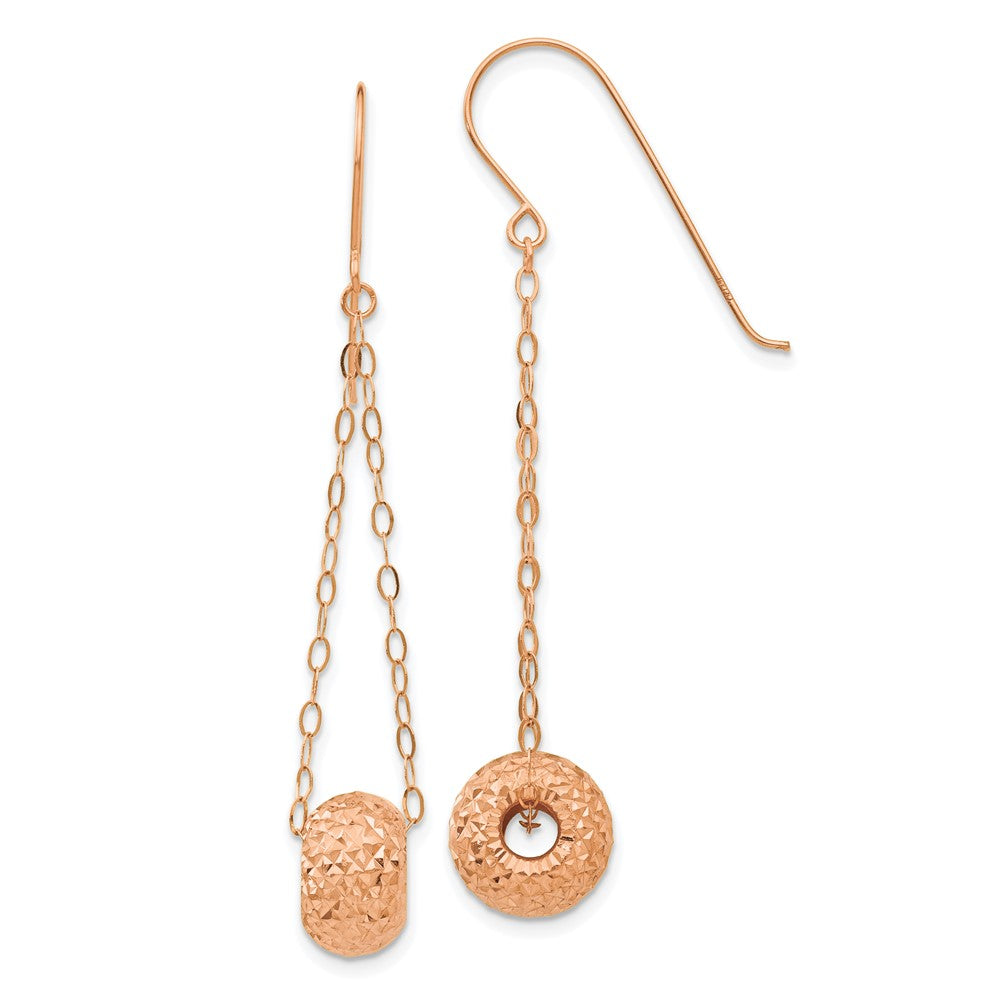 Polished;14k Rose gold;Shepherd hook;Dangle;Diamond Cut