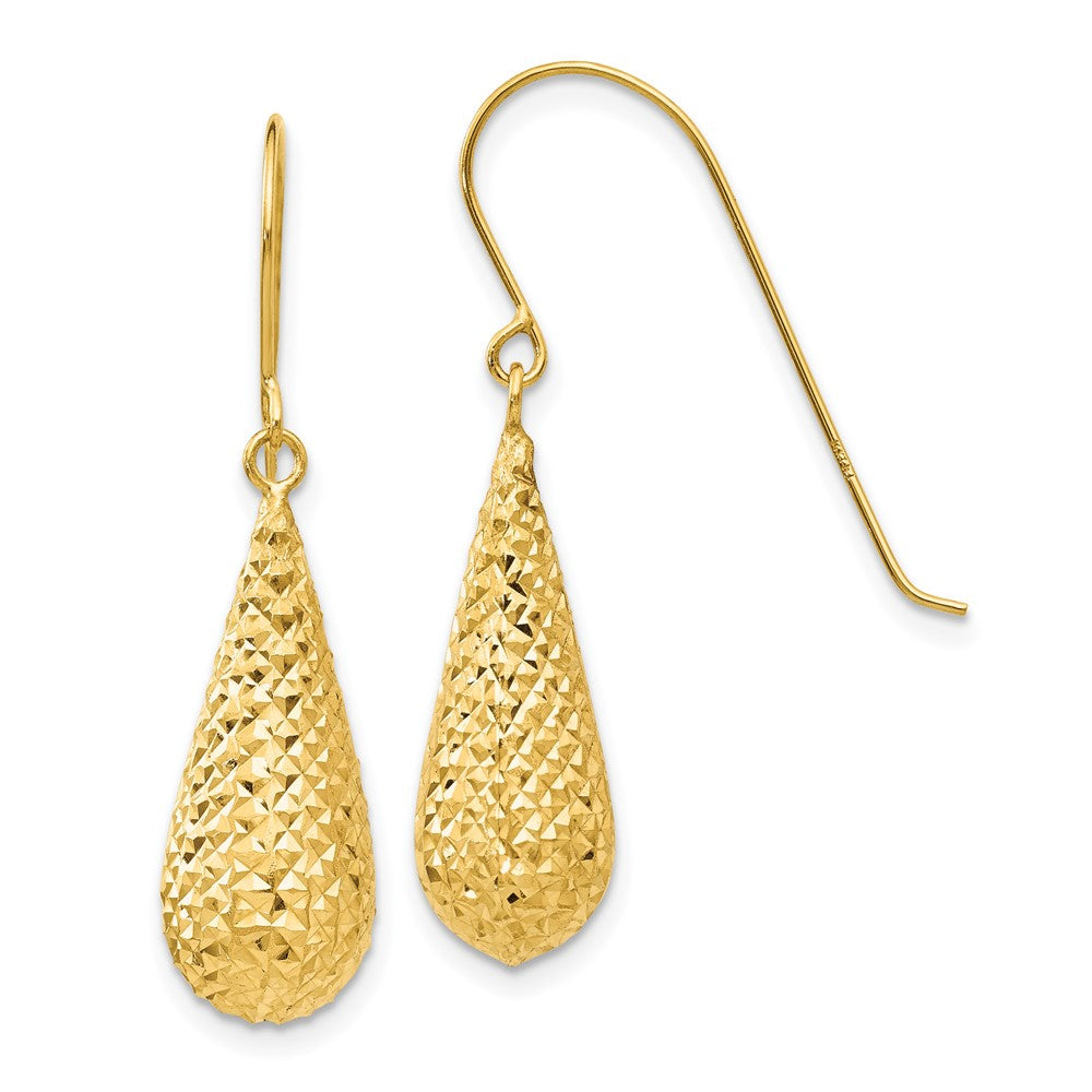 Polished;14k Yellow gold;Shepherd hook;Dangle;Diamond Cut