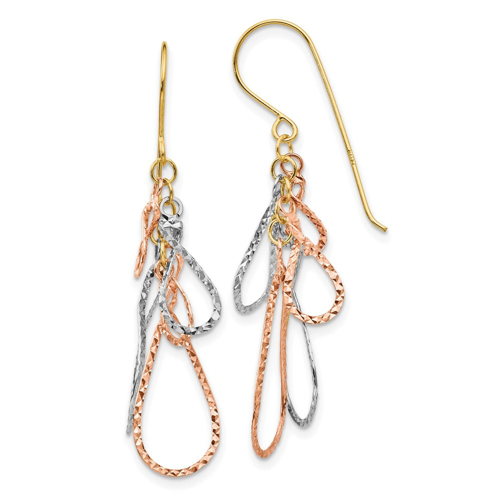 Polished;14K Tri-color;Shepherd hook;Dangle;Diamond Cut