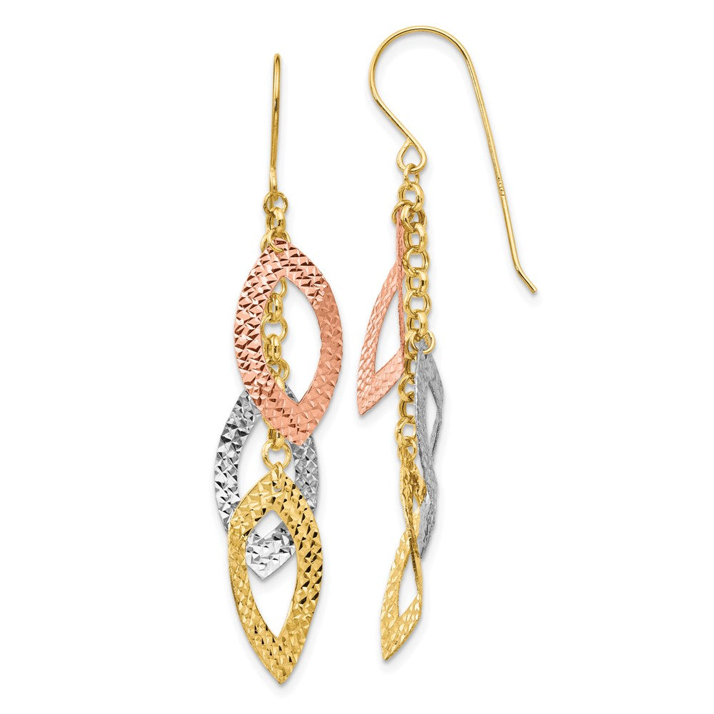Polished;14K Tri-color;Shepherd hook;Dangle;Diamond Cut