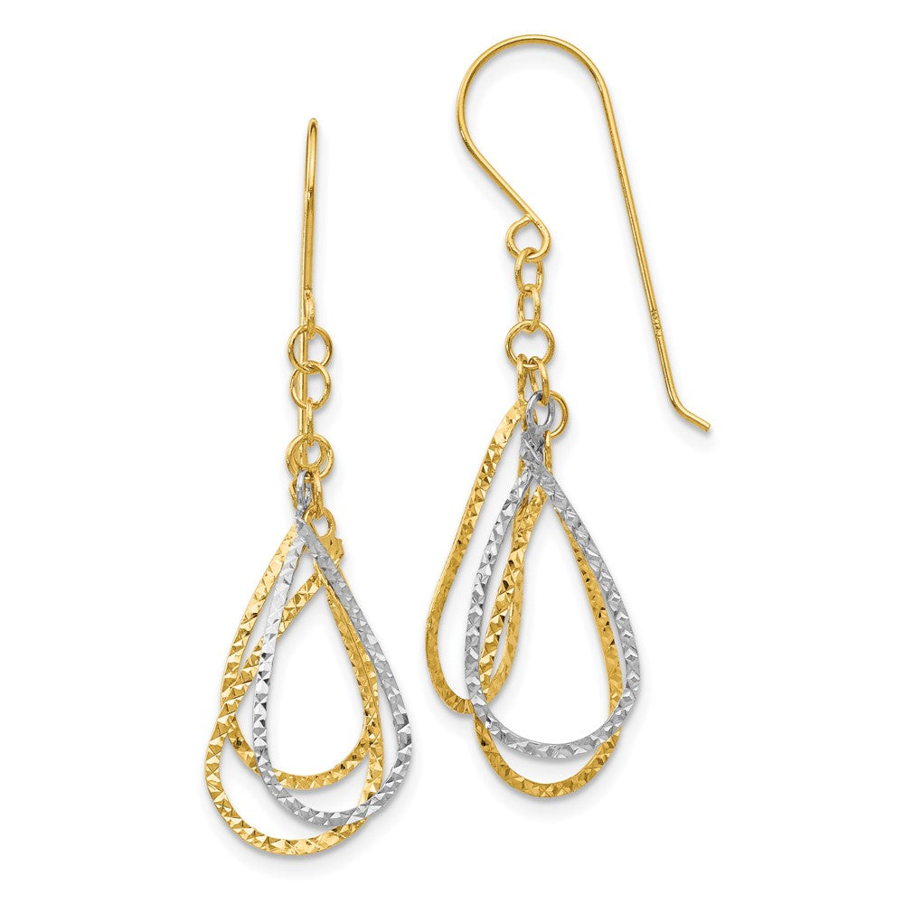 Polished;14K Two-tone;Shepherd hook;Dangle;Diamond Cut