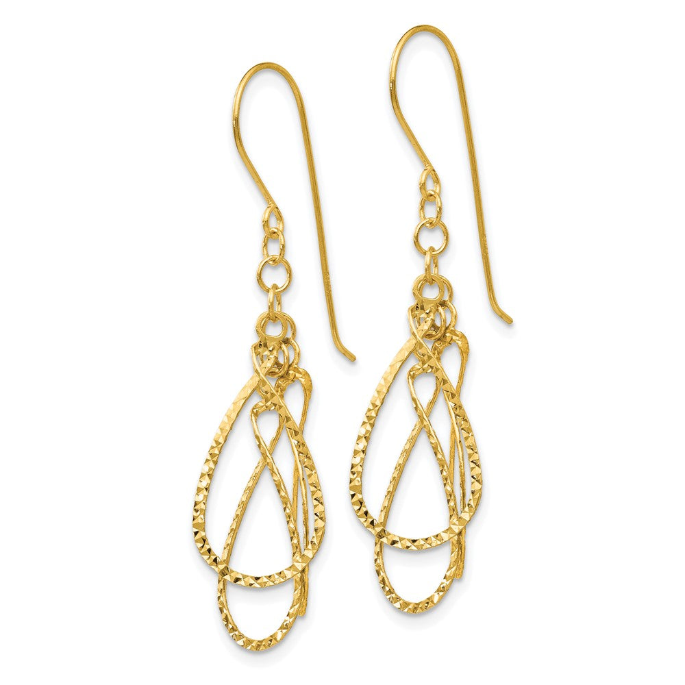 14K Diamond Cut Tear Drop Shepherd Hook Earrings