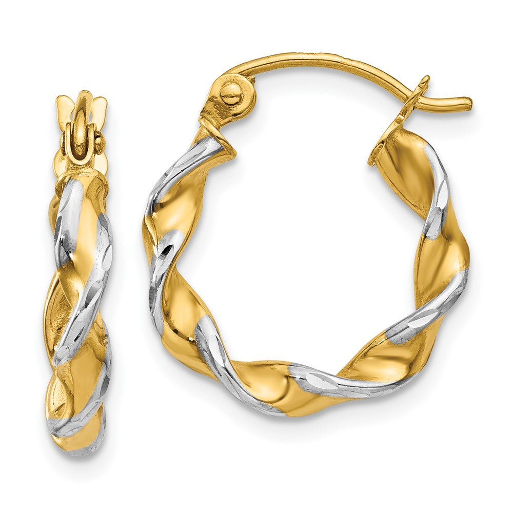Polished;Hollow;Hinged post;14K Yellow gold & rhodium