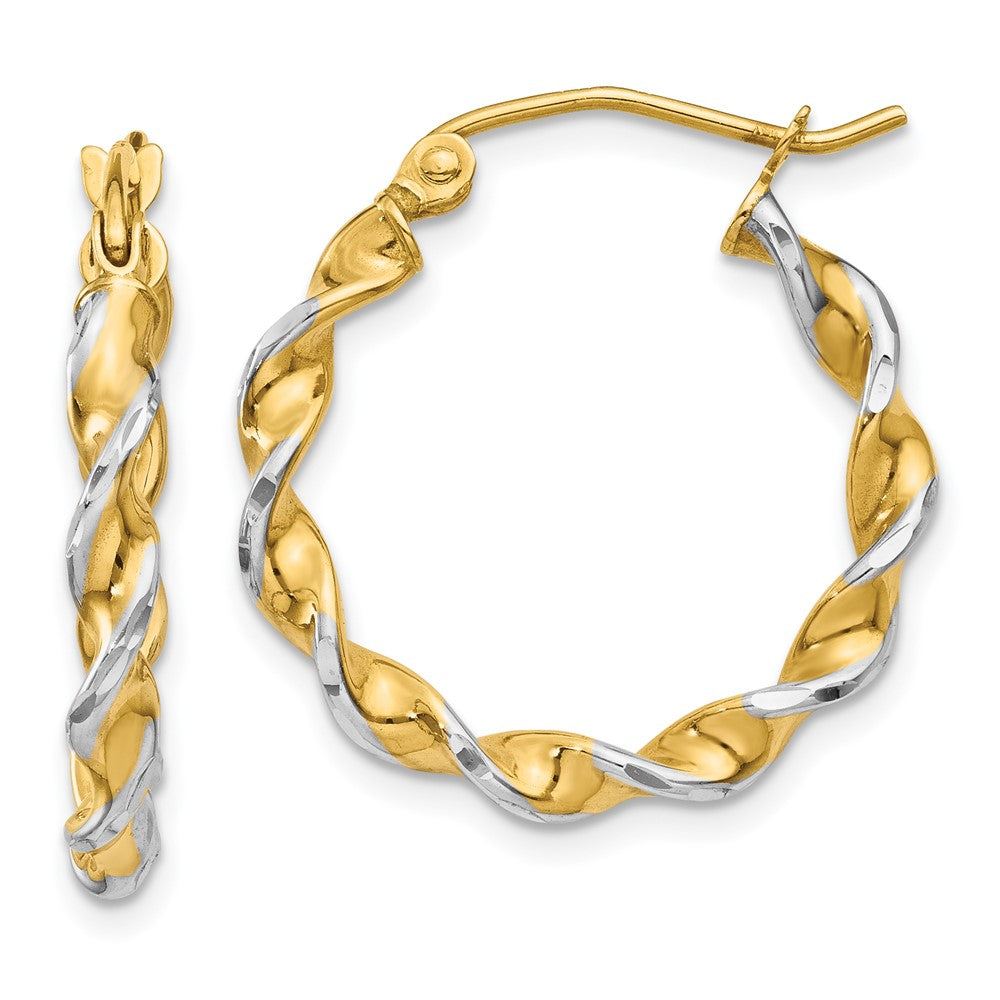 Polished;Hollow;Hinged post;14K Yellow gold & rhodium
