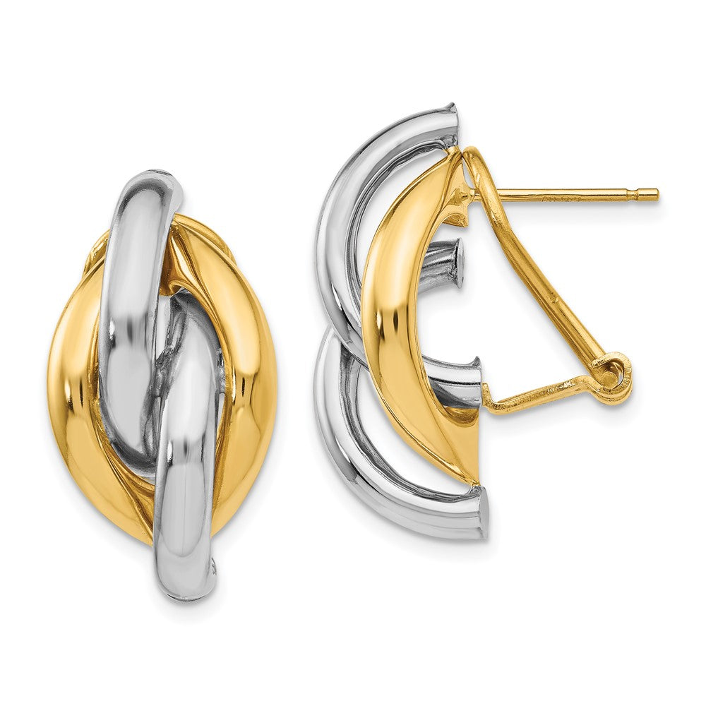 Casted;Polished;14K Two-tone;Omega back;Hollow tube