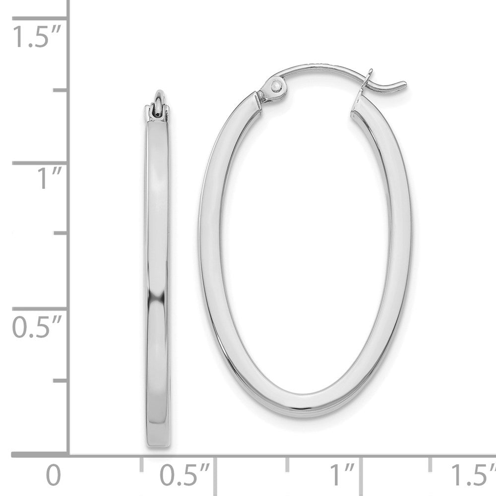 14k White Gold 2x30mm Polished Oval Tube Hoop Earrings