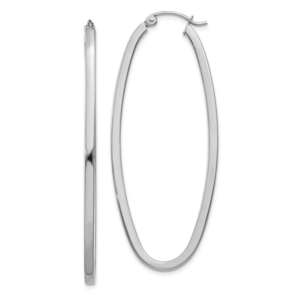 Polished;14K White gold;Hinged post;Hollow tube