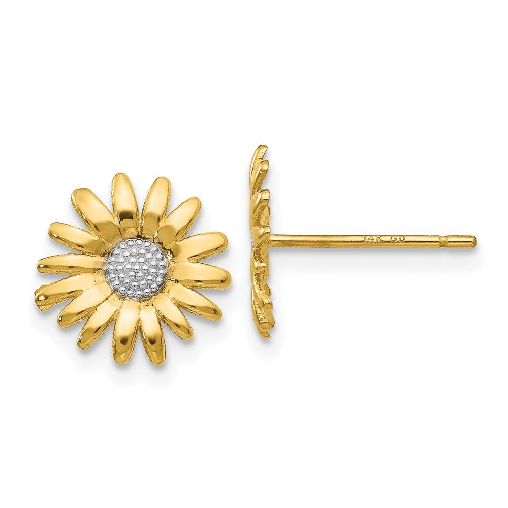 Polished;Post;14K Yellow gold & rhodium;Textured