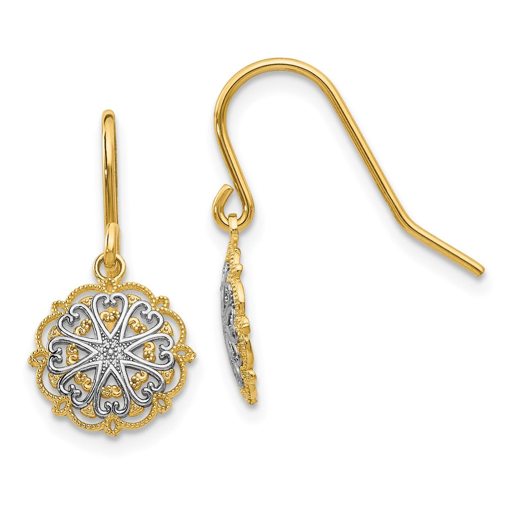 Polished;14K Yellow gold & rhodium;Shepherd hook;Textured;Dangle