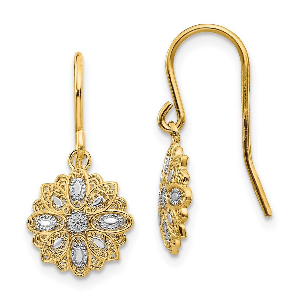 Polished;14K Yellow gold & rhodium;Shepherd hook;Textured;Dangle;Diamond Cut