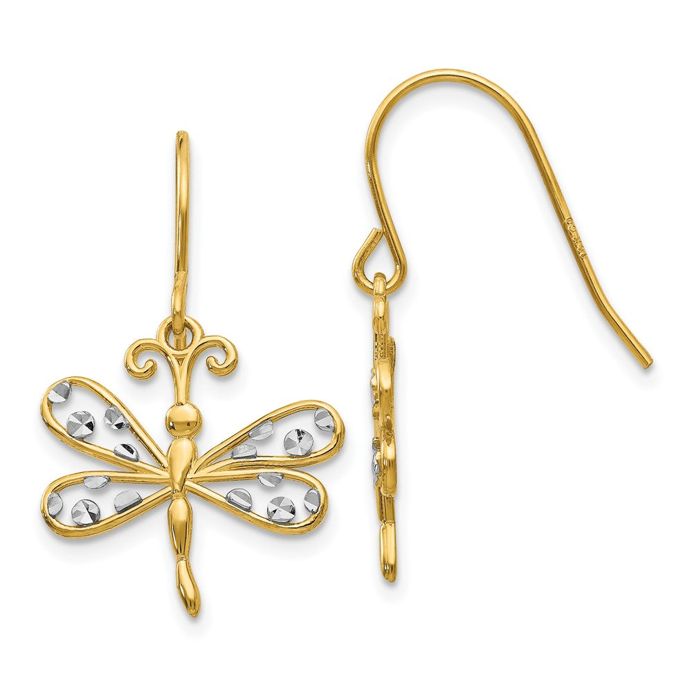 Polished;14K Yellow gold & rhodium;Shepherd hook;Dangle;Diamond Cut