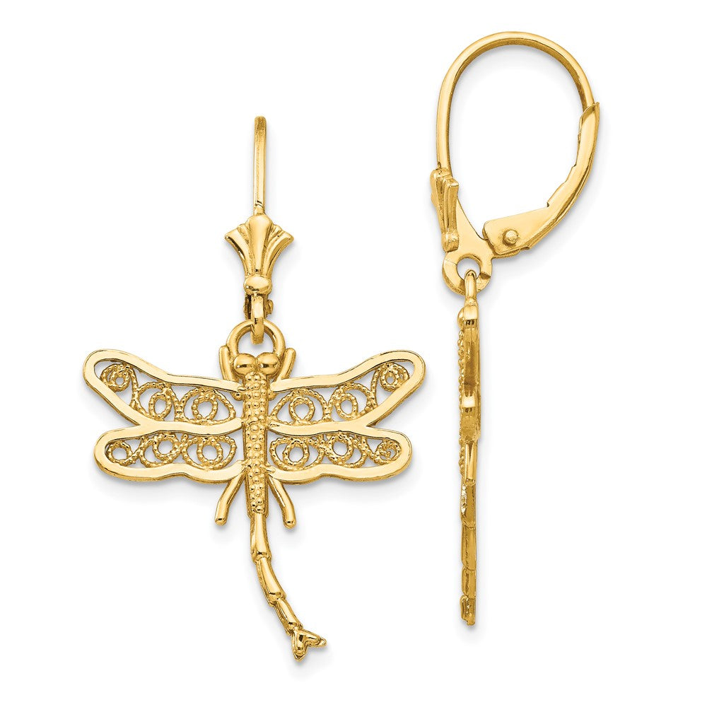 Polished;14k Yellow gold;Leverback;Filigree;Dangle