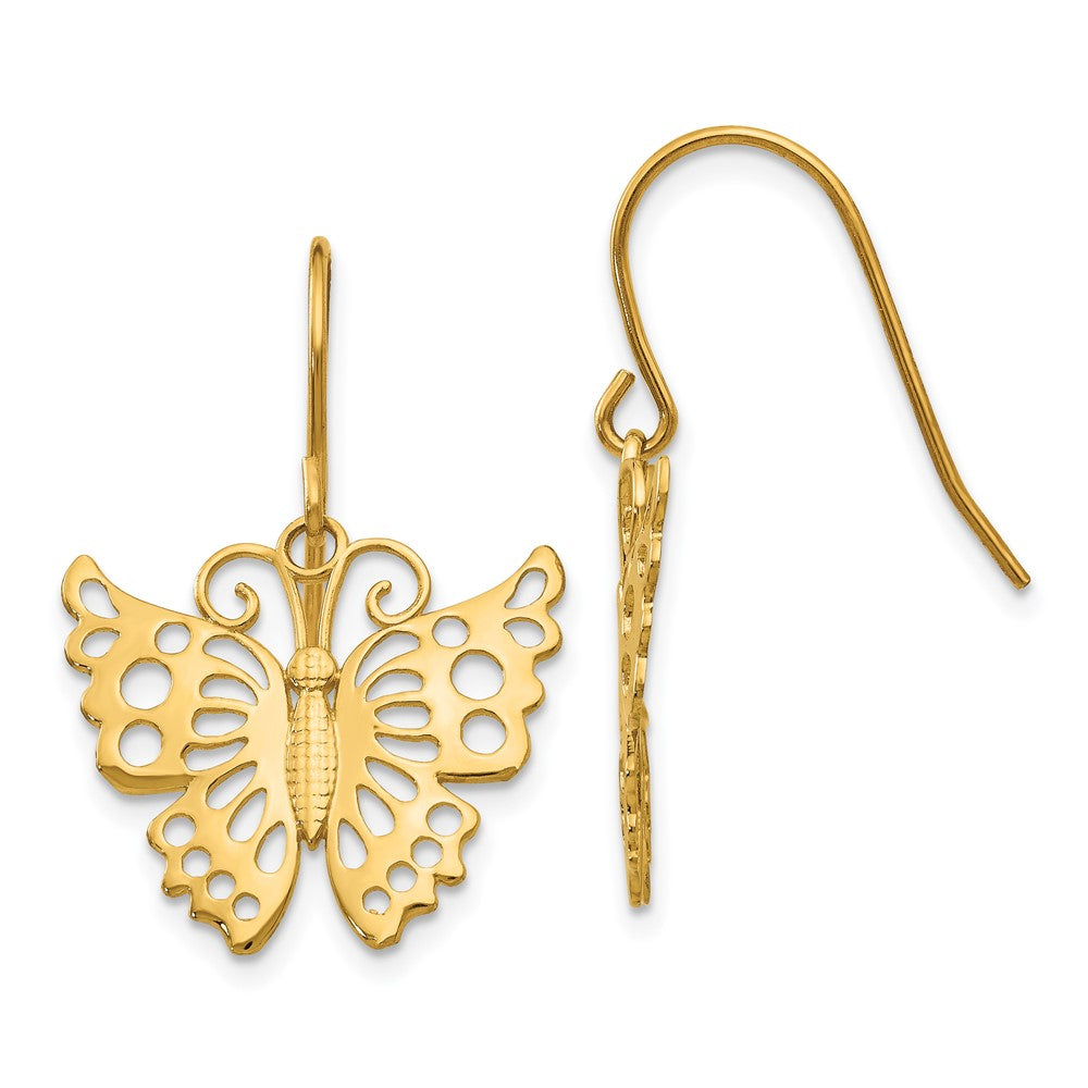Polished;14k Yellow gold;Shepherd hook;Dangle