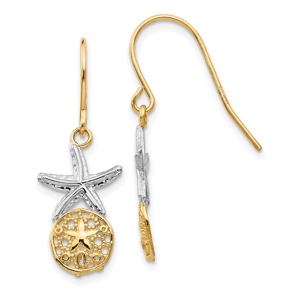 Polished;14K Yellow gold & rhodium;Shepherd hook;Textured;Dangle