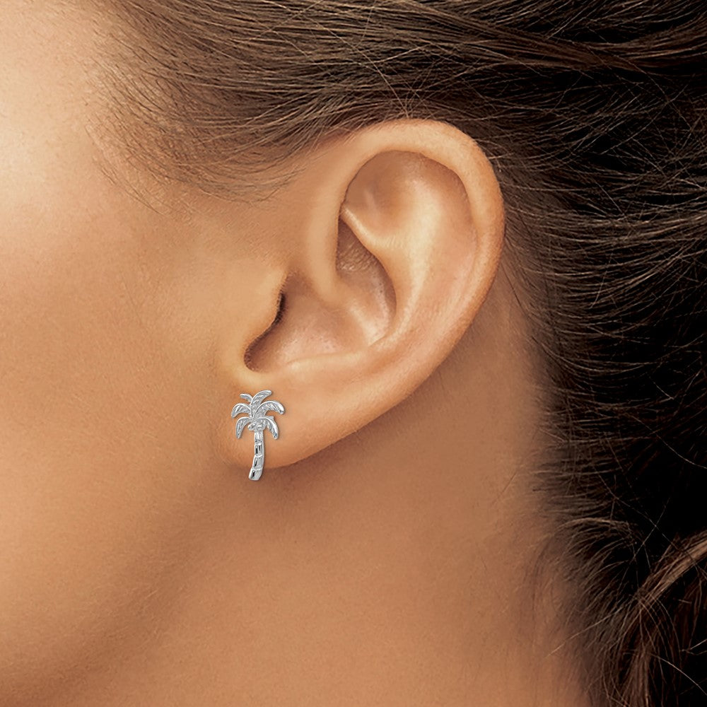 14k White Gold Palm Tree Post Earrings