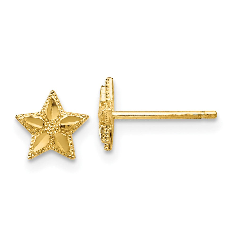 Polished;14k Yellow gold;Post;Textured;Diamond Cut