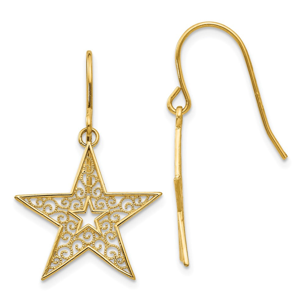 Polished;14k Yellow gold;Filigree;Shepherd hook;Textured;Dangle