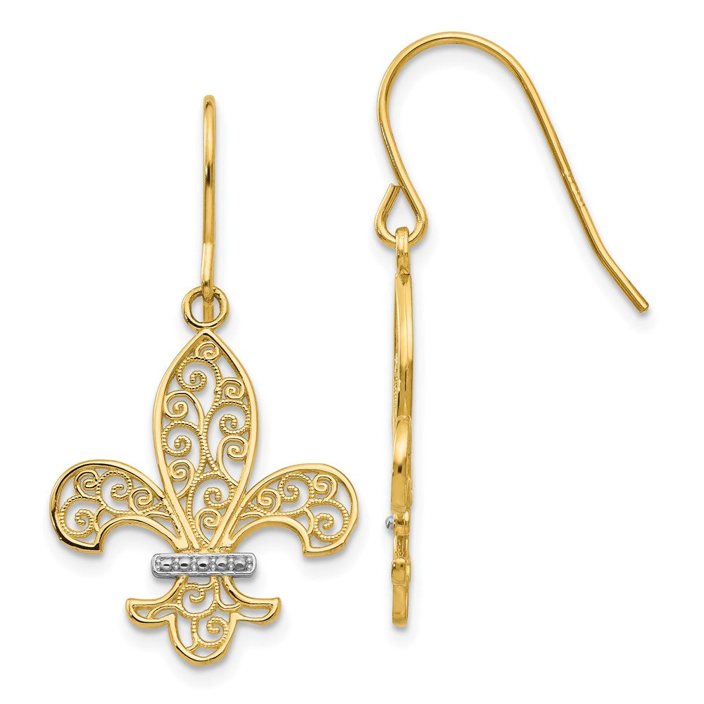 Polished;14K Yellow gold & rhodium;Filigree;Shepherd hook;Textured;Dangle