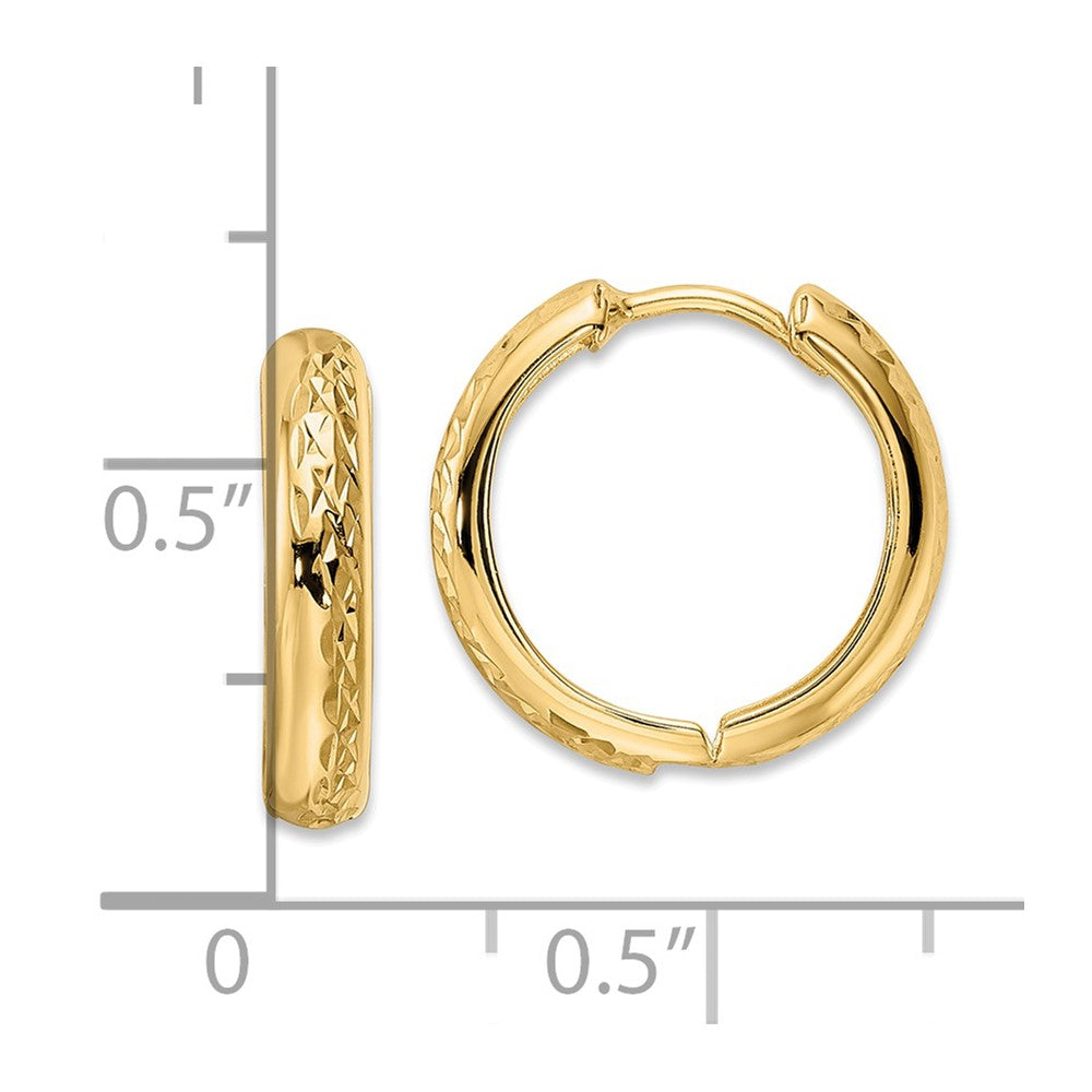 14k Polished Textured 3x15mm Hinged Hoop Earrings