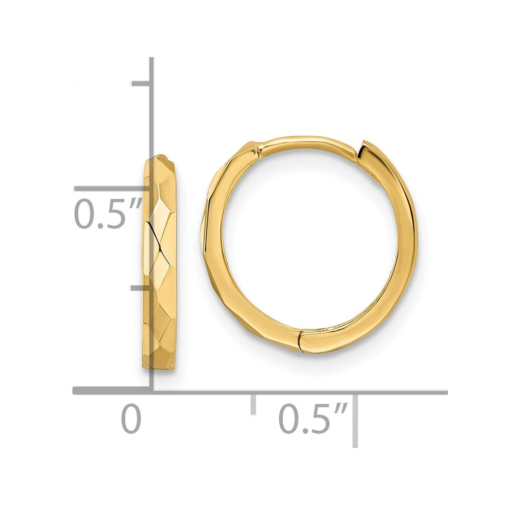 14k Polished Faceted 2x14mm Hinged Hoop Earrings