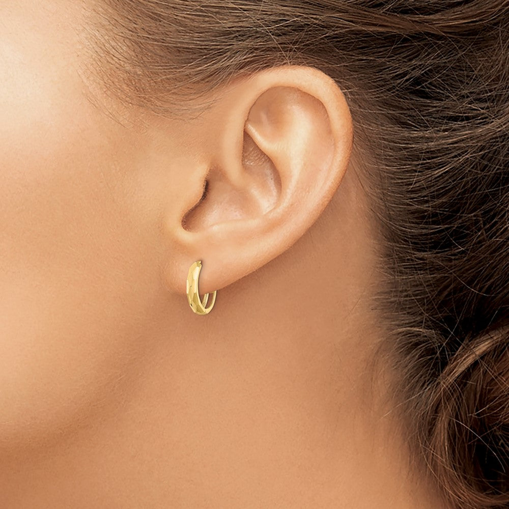 14k Polished Faceted 3x15mm Hinged Hoop Earrings