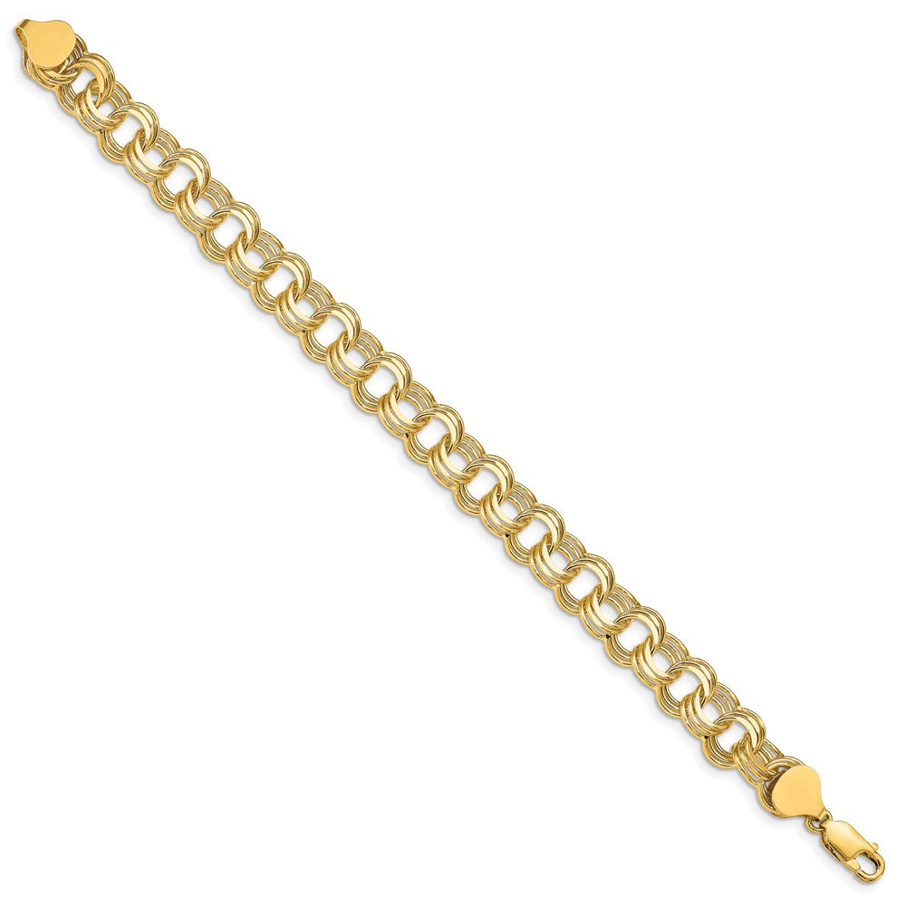 14k 9mm Solid Triple Link 7 inch Charm Bracelet