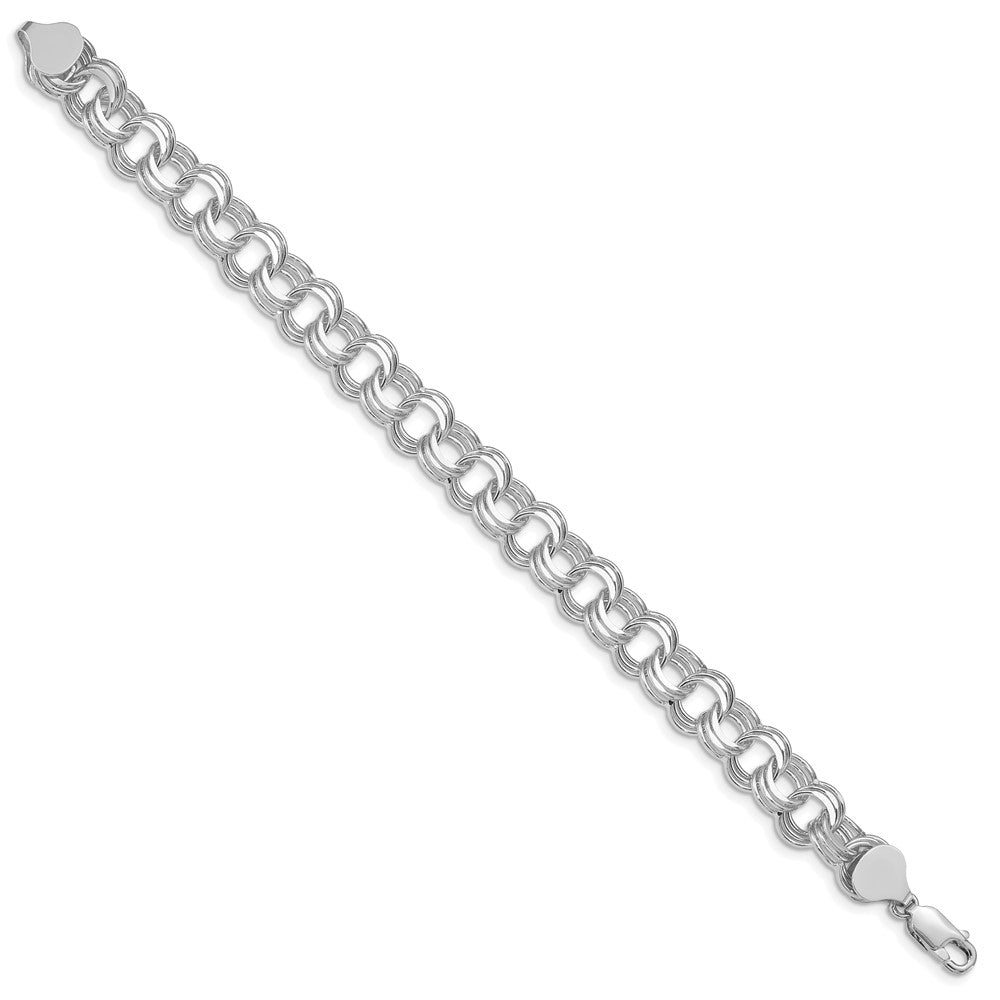 14k White Gold 9mm Solid Triple Link 8 inch Charm Bracelet