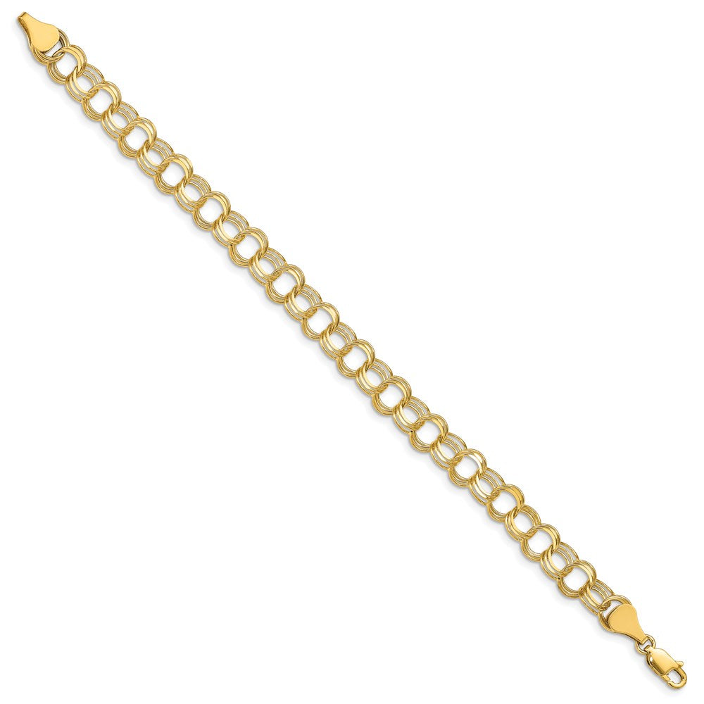 14k 7mm Solid Triple Link 7 inch Charm Bracelet