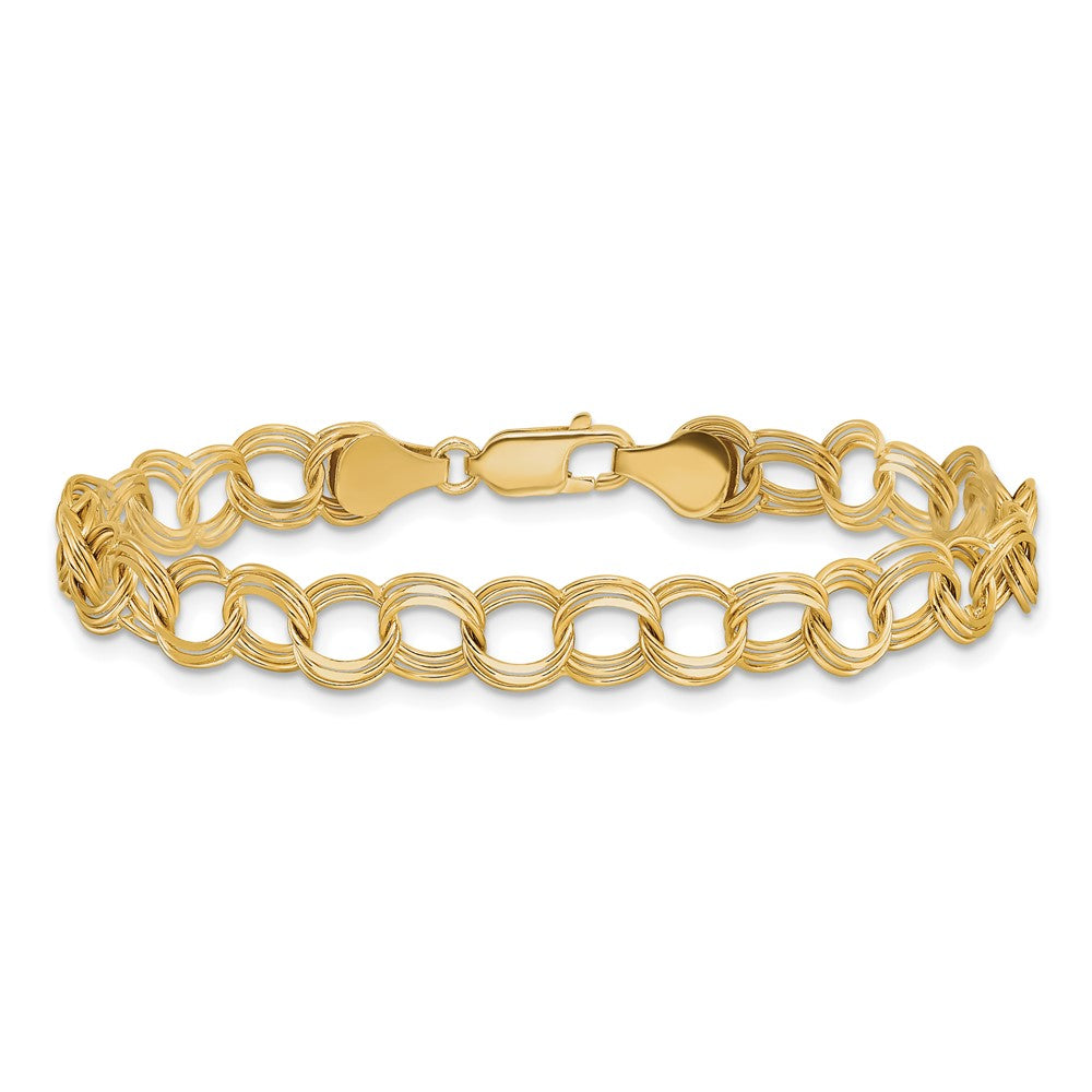 14k 7mm Solid Triple Link 7 inch Charm Bracelet