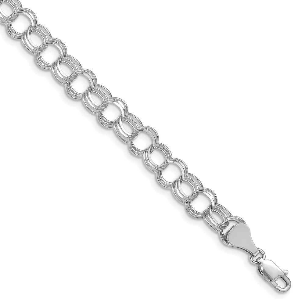 14k White Gold 7mm Solid Triple Link 7 inch Charm Bracelet
