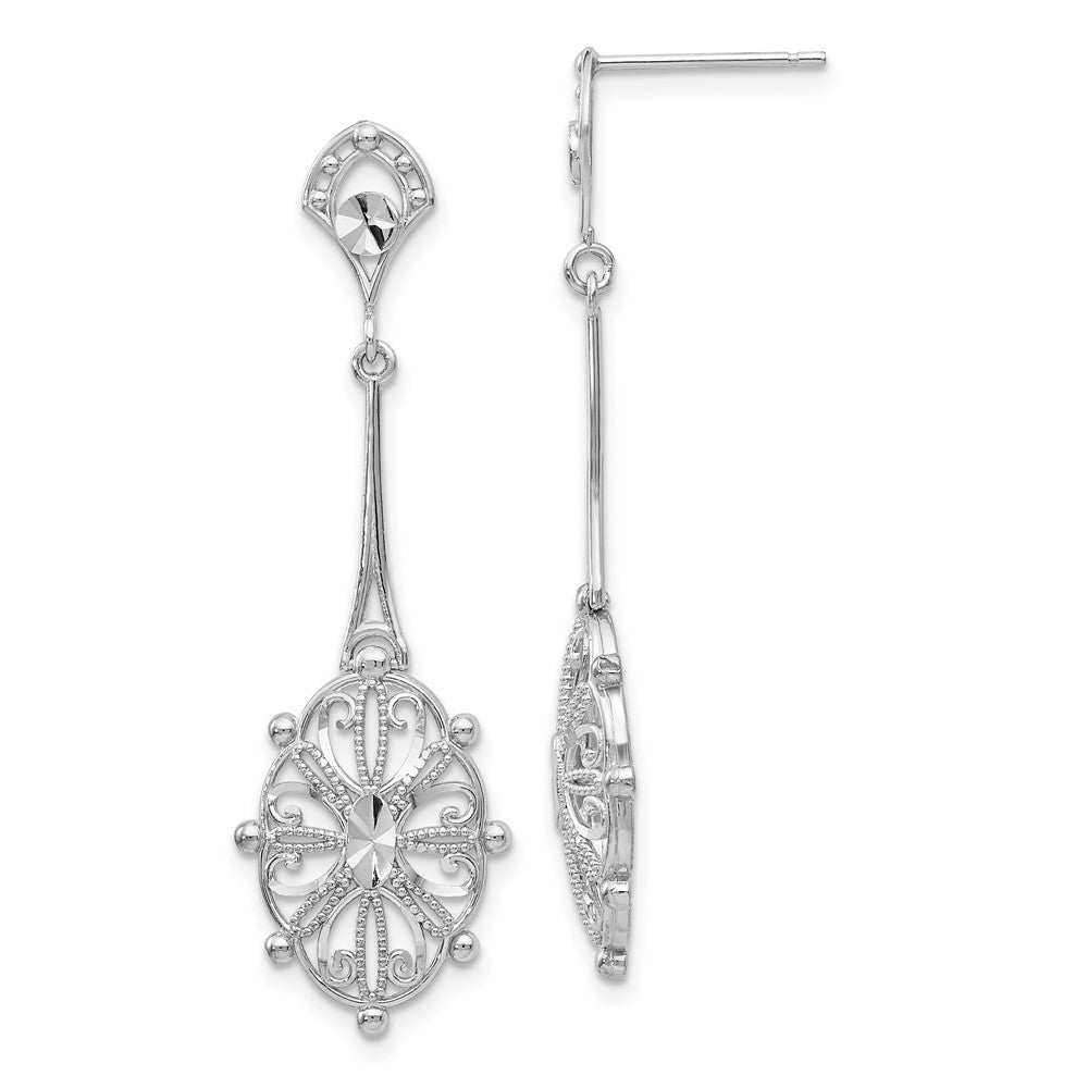 Diamond-cut;14K White gold;Post;Filigree;Dangle