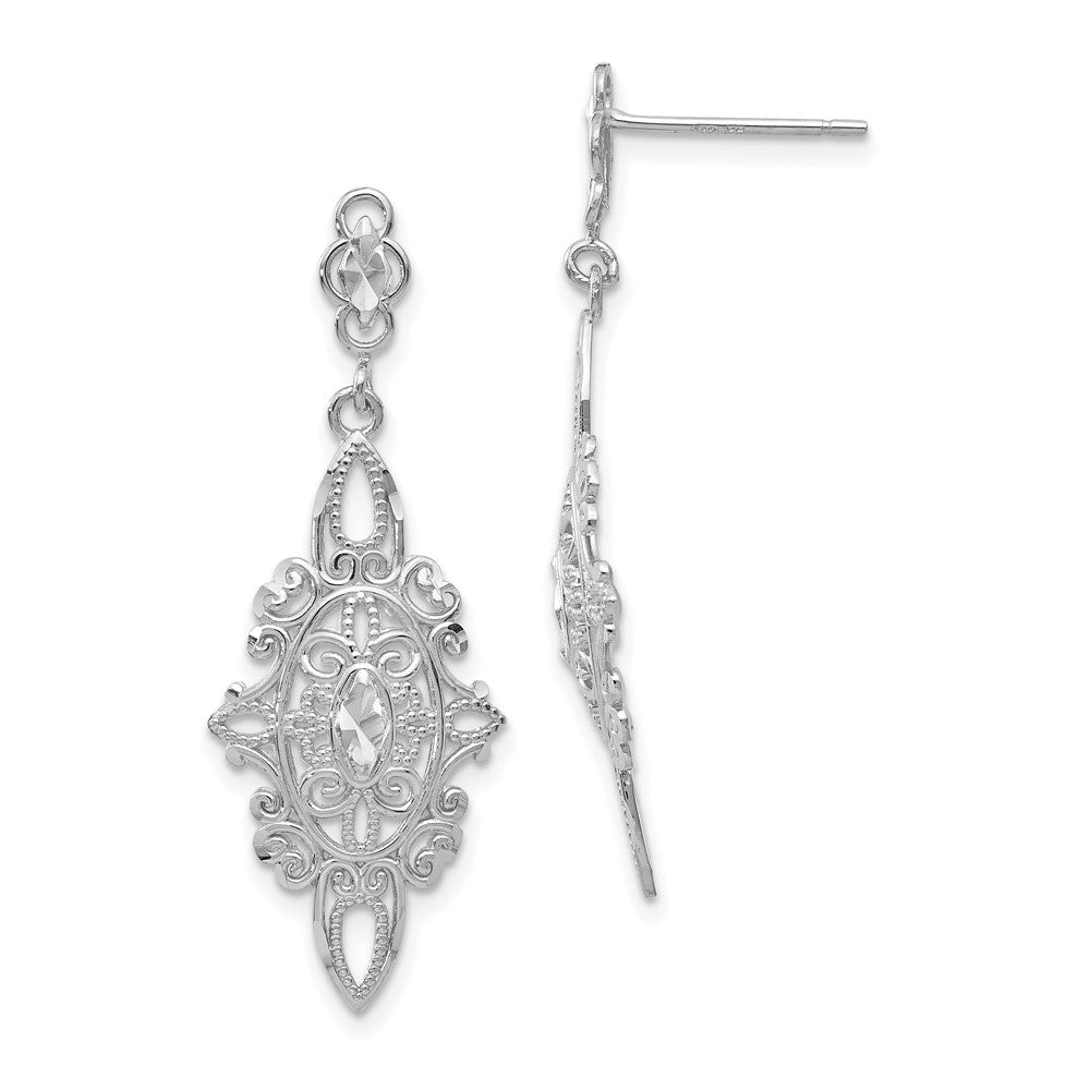 Diamond-cut;14K White gold;Post;Filigree;Dangle