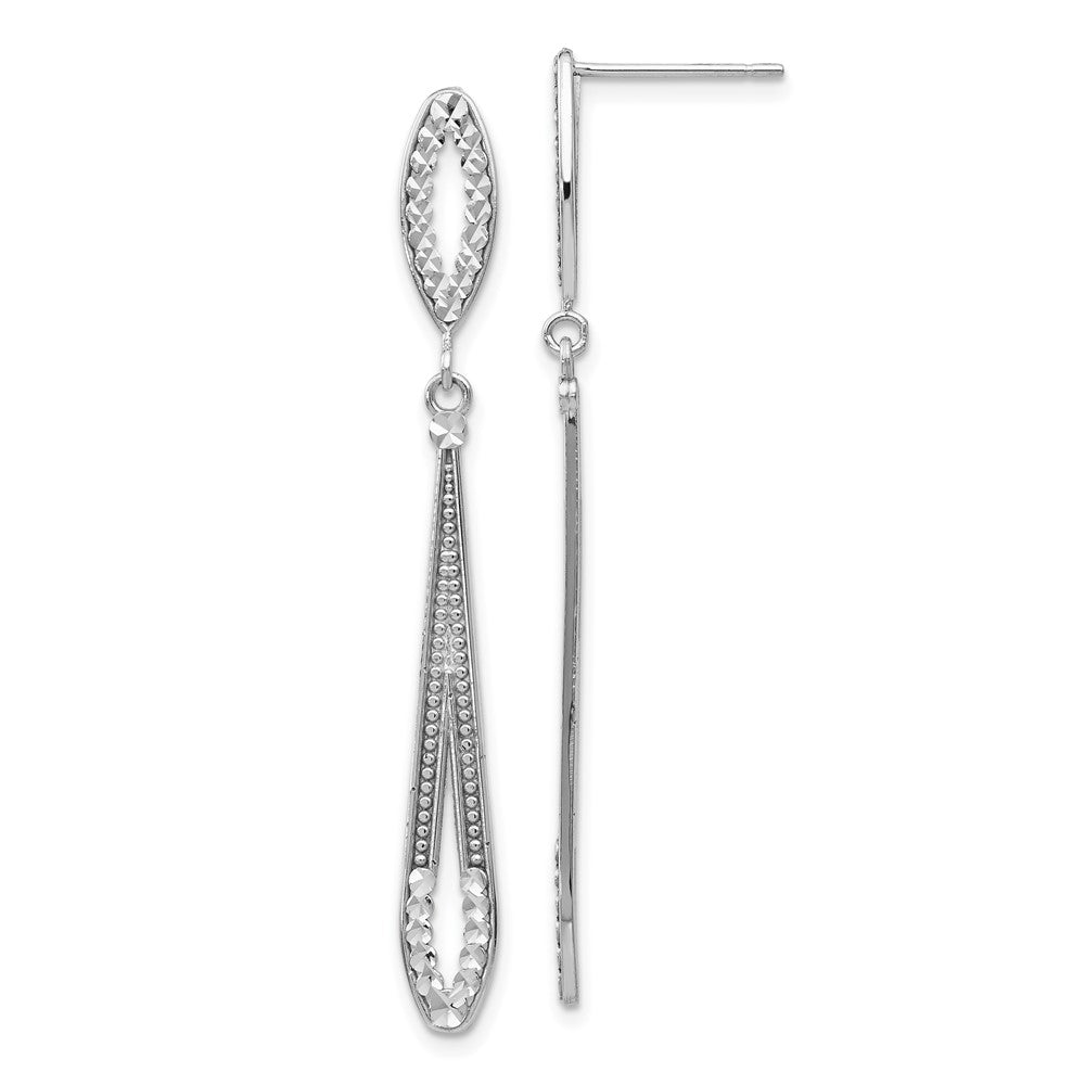Diamond-cut;14K White gold;Post;Textured;Textured back;Dangle