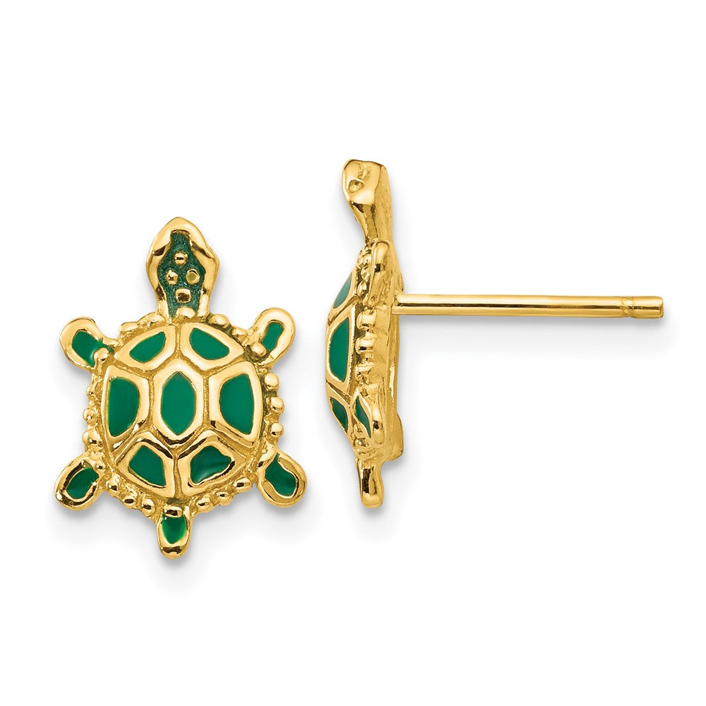 Polished;14k Yellow gold;Post;Enamel