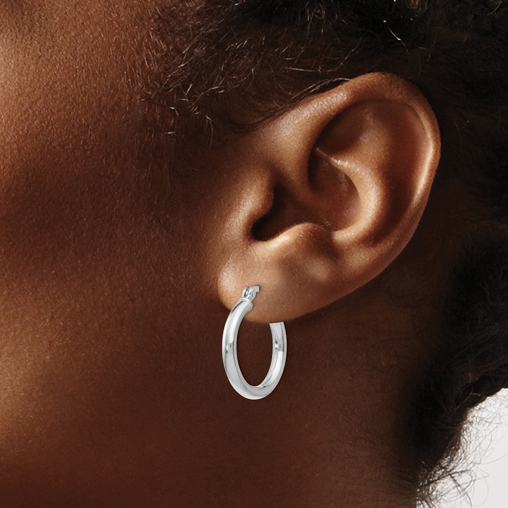 Sterling Silver Rhodium-plated Polished Hinged Hoop Earrings