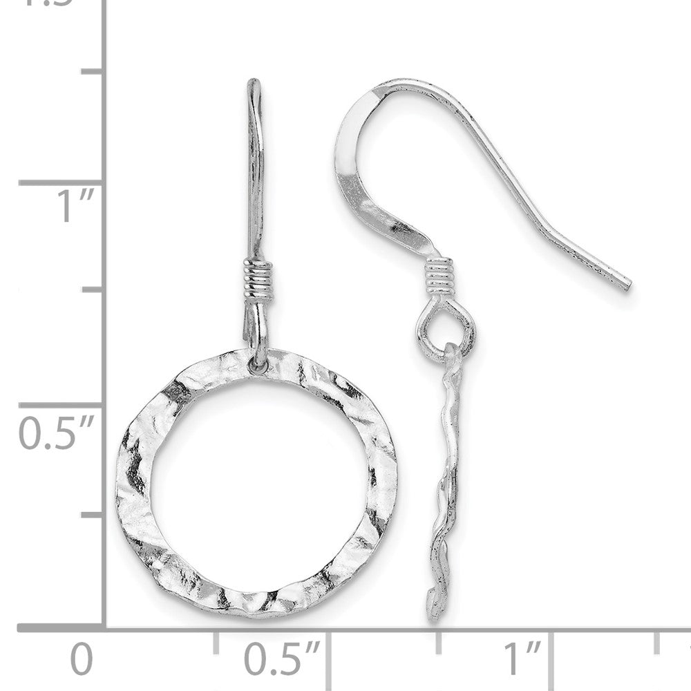 Sterling Silver Rhod-pltd  Textured Shepherd Hook Dangle Earrings