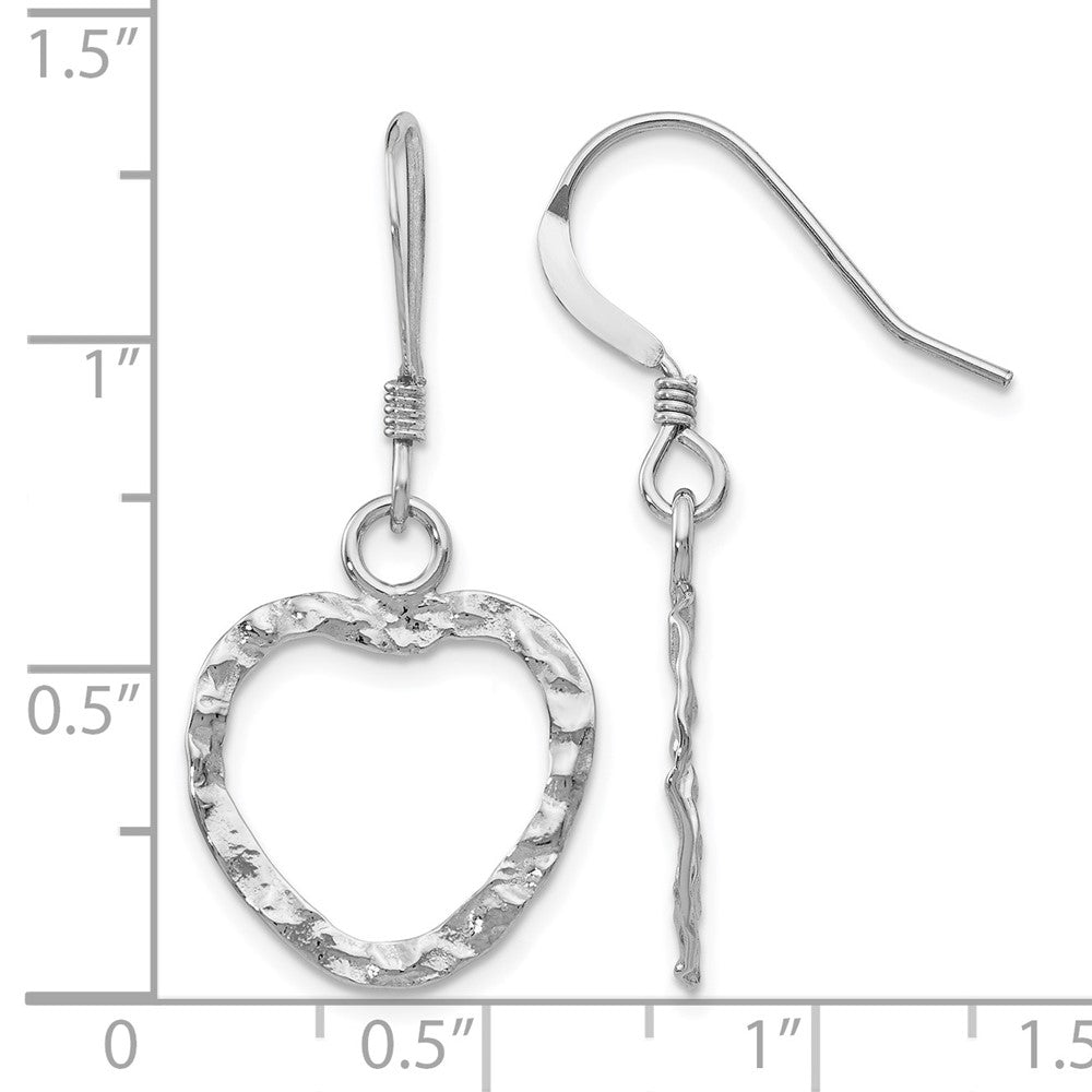 Sterling Silver RH-pltd  Textured Heart Shepherd Hook Earrings