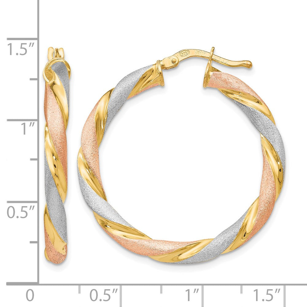 Sterling Silver Tri-color Twisted Hinged Hoop Earrings