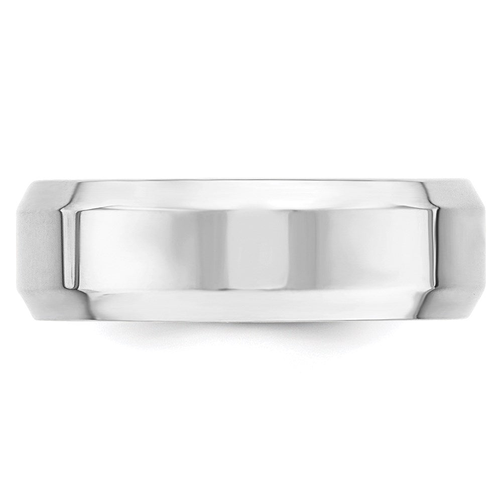 14k White Gold 7mm Beveled Edge Comfort Fit Wedding Band Size 11.5