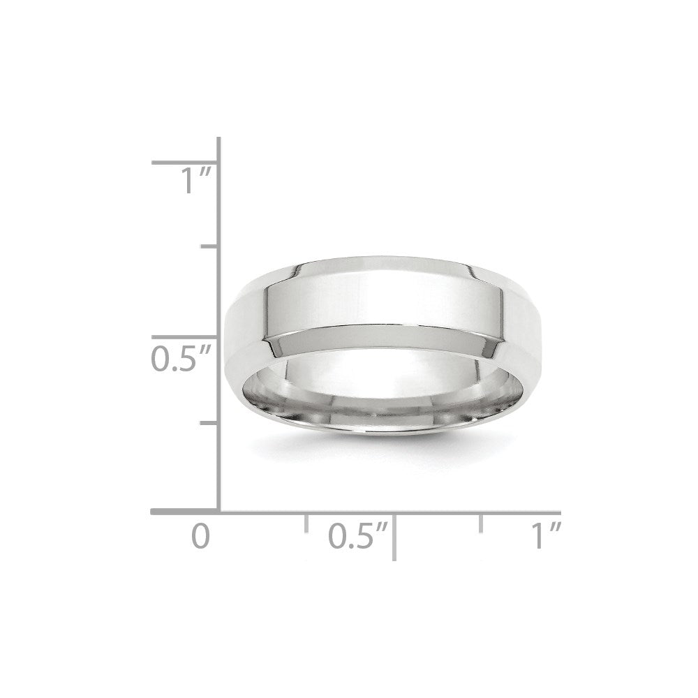 14k White Gold 7mm Beveled Edge Comfort Fit Wedding Band Size 10.5