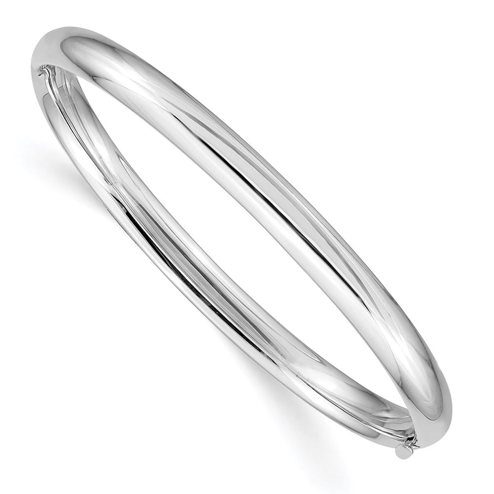 Polished;14K White gold;Hollow;Hinged;Engravable;Safety bar;Concave;5mm thick