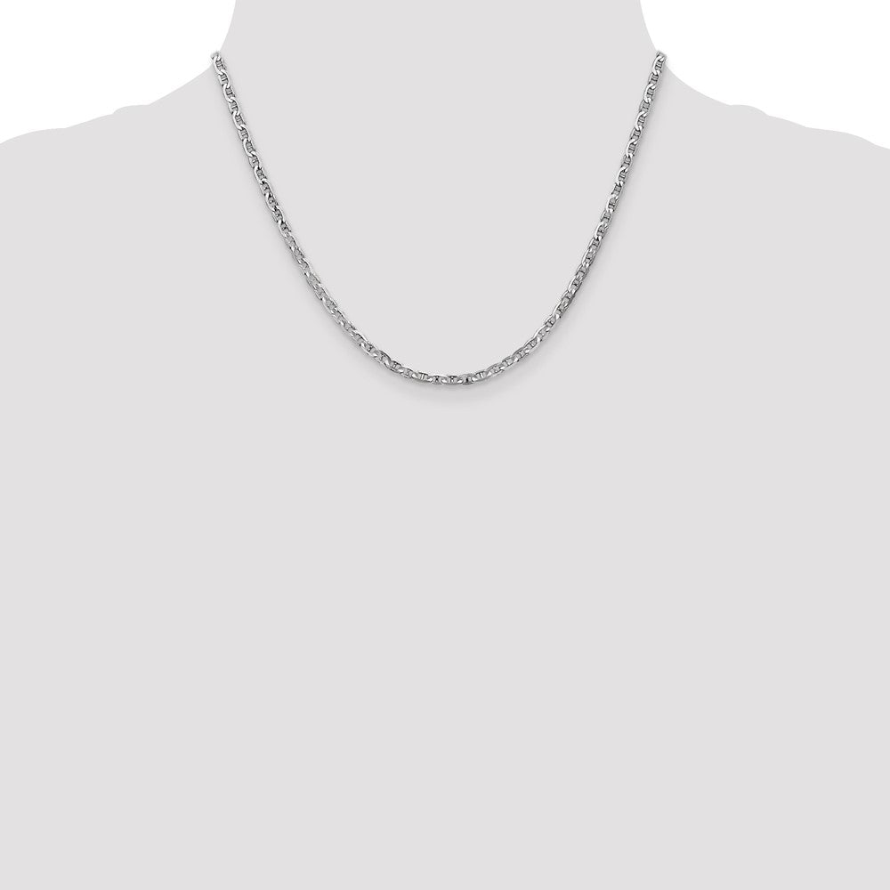 14K White Gold 18 inch 3mm Concave Anchor with Lobster Clasp Chain