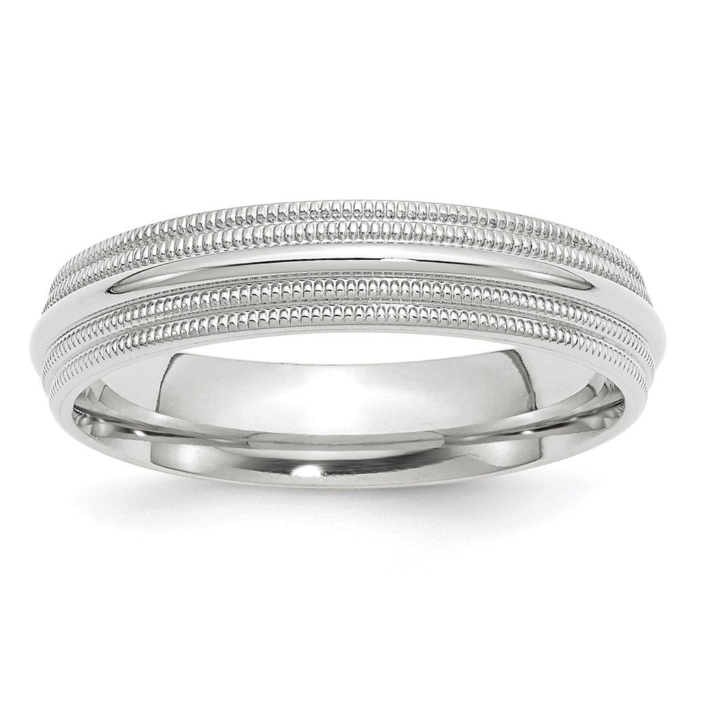 Solid;Polished;Engravable;10K White gold;Comfort fit;Milgrain;Machined