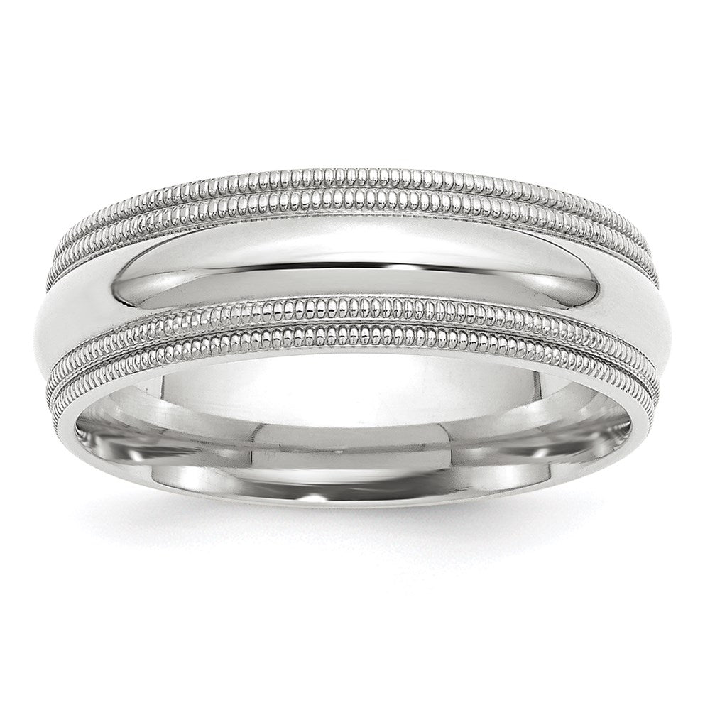 Solid;Polished;Engravable;10K White gold;Comfort fit;Milgrain;Machined