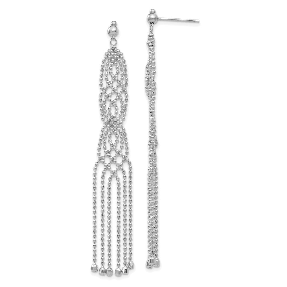 Diamond-cut;Polished;14K White gold;Post;Dangle;Beaded
