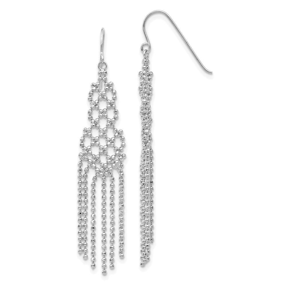 Diamond-cut;Polished;14K White gold;Shepherd hook;Dangle;Beaded