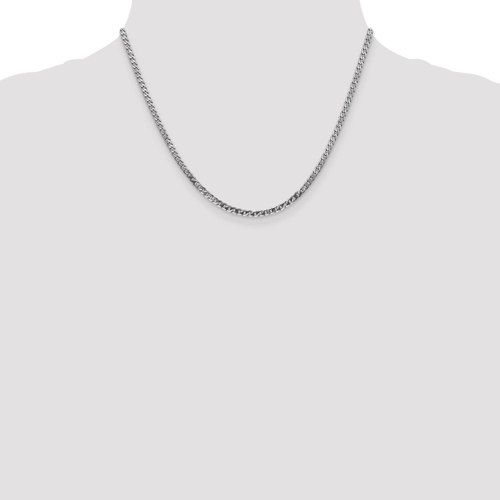 14K White Gold 18 inch 2.9mm Flat Beveled Curb with Lobster Clasp Chain