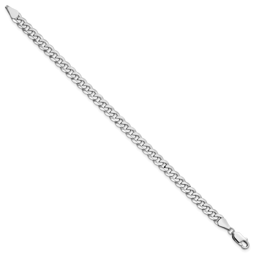 14K White Gold 8 inch 5.75mm Flat Beveled Curb with Lobster Clasp Bracelet
